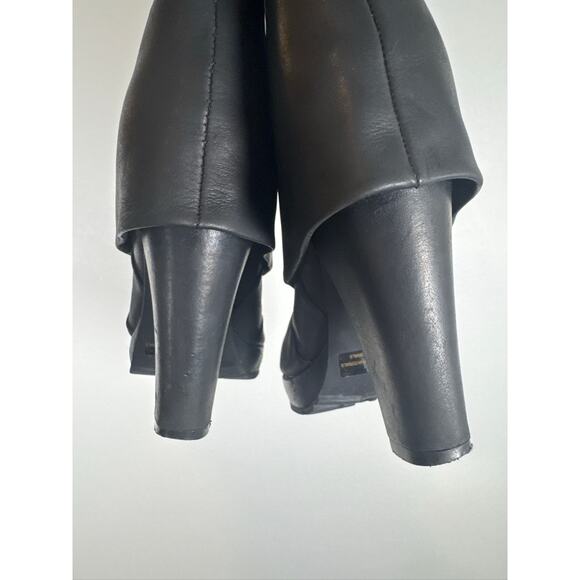 GAP Vintage Leather Block Heel Mid-Calf Fold Over Boots - Black, Sz 7 - Picture 5 of 7